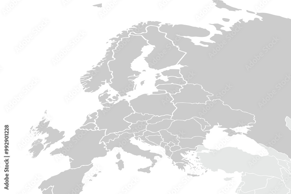 Fototapeta premium Detailed vector map of the Europe on white background for website, application, printing, document, poster design, etc. vector EPS10