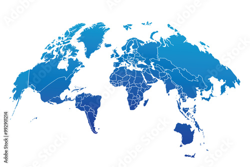 Global curved World map. Blue Earth Planet background vector illustration.