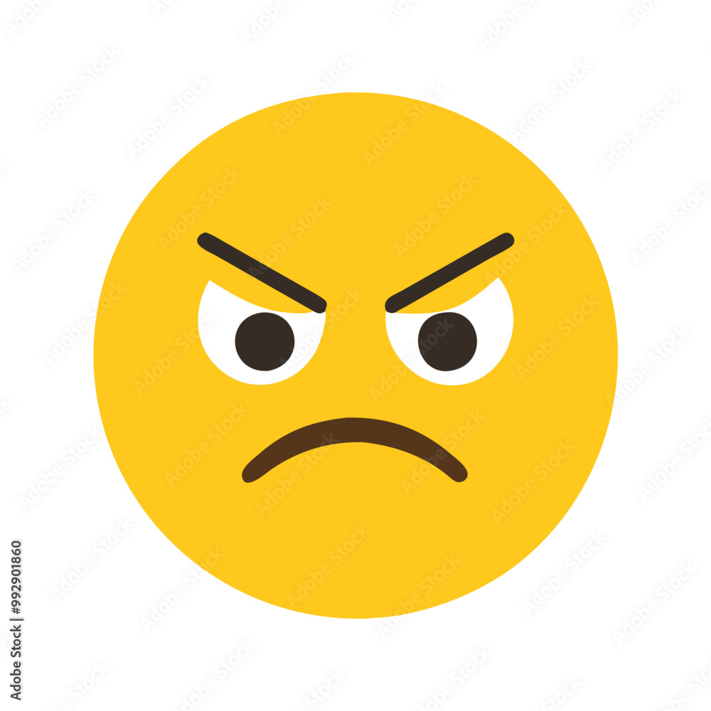 Angry Yellow Face Emoji with Frowning Expression, Flat Design Angry Yellow Face Emoji with Frowning Expression, Flat Design