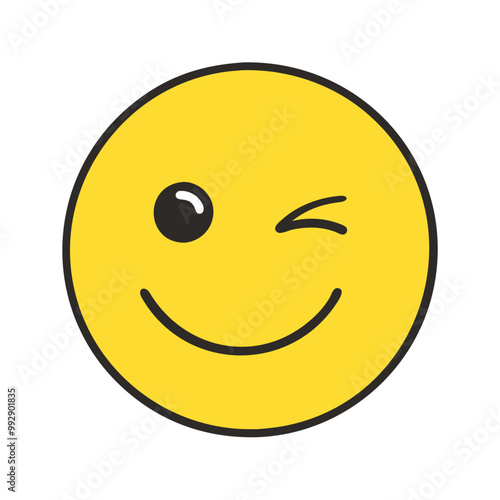 Winking Yellow Smiley Emoji, Playful Expression, Isolated on White