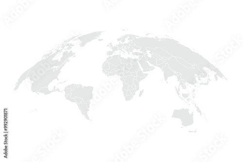 Spherical Gray World Map. Global geography concept. Vector illustration.