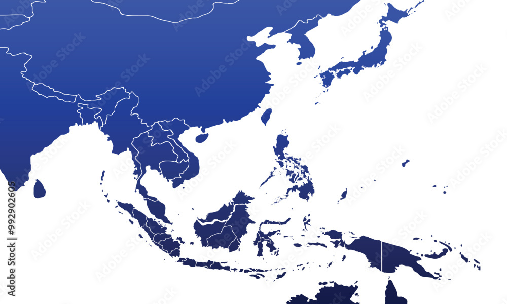 Obraz premium Asia map modern colors vector, isolated on white background.Travel worldwide, map silhouette, backdrop, earth geography, political,reports,city, infographic, political, concept, outline.