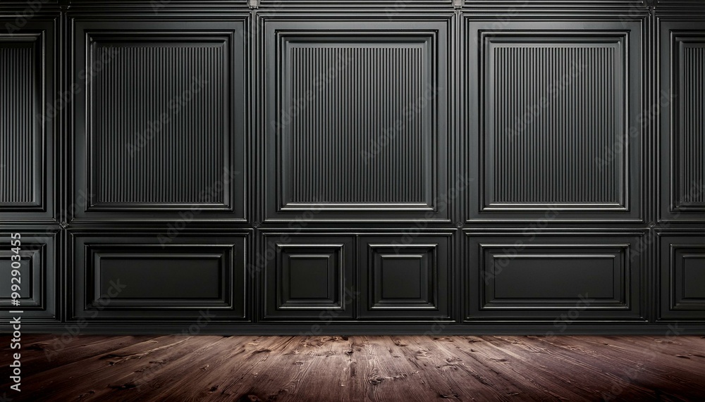 black empty room with classic wall panels frames. Studio mockup with dark modern luxury design. frame on the wall black empty room with classic wall panels frames. Studio mockup with dark modern luxury design. frame on the wall