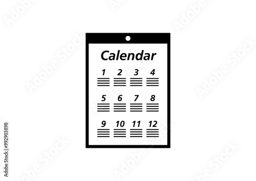 壁掛けカレンダーのシンプルなモノクロアイコン
