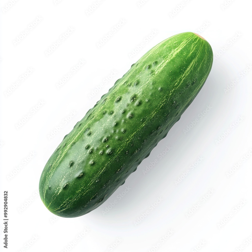 A fresh cucumber on a white background, showcasing its green skin and bumpy texture. A fresh cucumber on a white background, showcasing its green skin and bumpy texture.