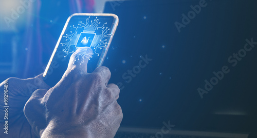 Business man using AI to find ideas for business with Smart phon