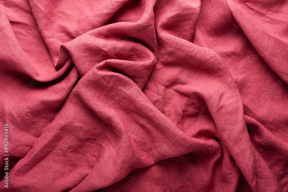 Fototapeta premium stonewashed linen fabric in dark pink color