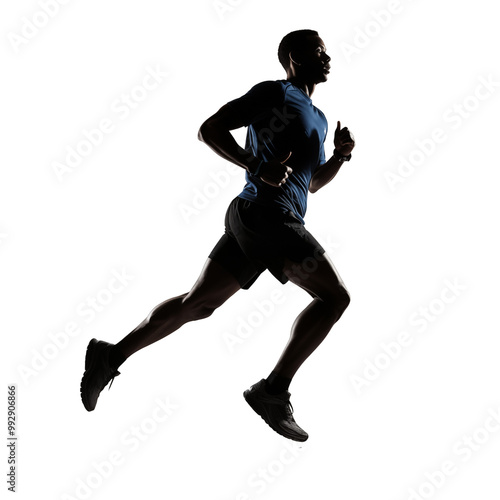 Silhouette Of Male Runner In Motion On White Background