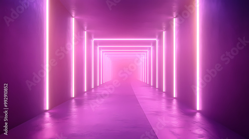 Futuristic neon corridor full of light