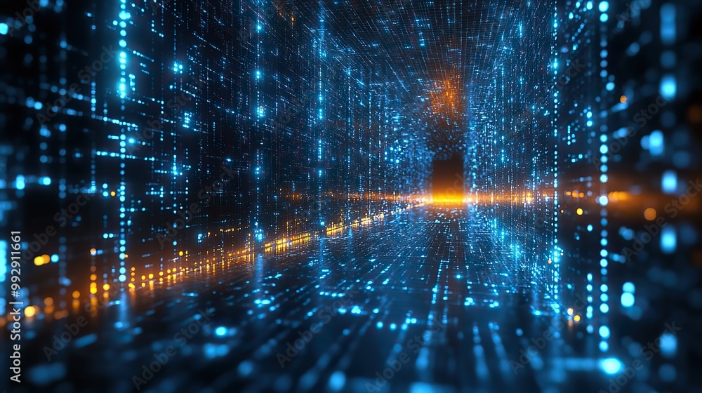 Fototapeta premium An abstract 3D-rendered digital data network background, ideal for illustrating modern technological themes.