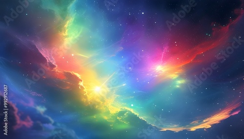 Ethereal Cosmic Interface with Rainbow Glow in High Definition Technology Mock-up Design