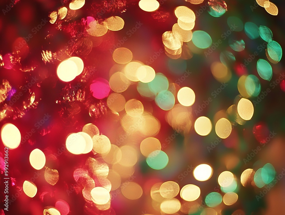 Obraz premium 2408 124.A beautiful abstract view of Christmas lights in Buckeye, Arizona, where the blurred lights create a warm and festive glow. The bokeh effect enhances the holiday colors, blending red, green,