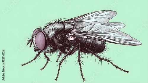 Graphic fly.  Illustration On The Theme Of Graphics And Insects. Generative AI photo