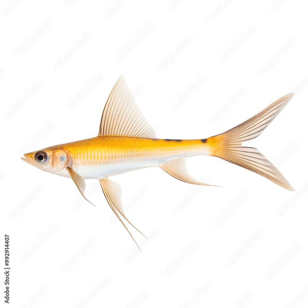 Yellow And Silver Fish With Long Fins Isolated On White Background Yellow And Silver Fish With Long Fins Isolated On White Background