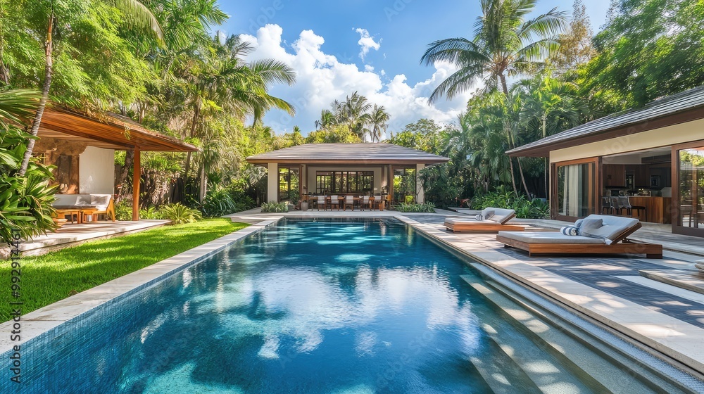 Contemporary vacation home in a lush, tropical garden with private pool and relaxing spaces Contemporary vacation home in a lush, tropical garden with private pool and relaxing spaces