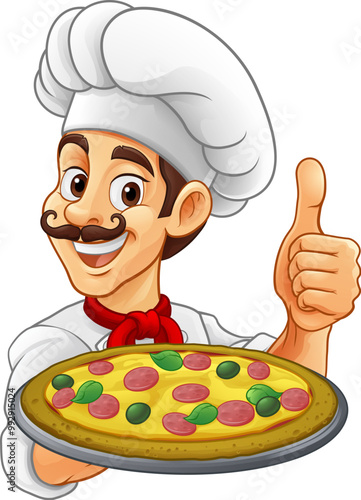 A chef cook holding a pizza...