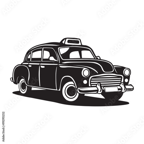 Vintage taxi silhouette vector illustration in white background