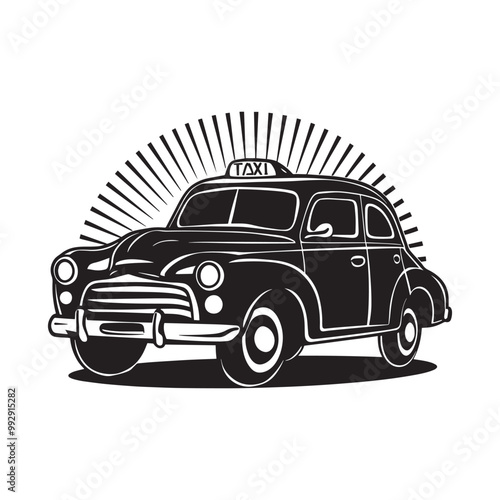 Vintage taxi silhouette vector illustration in white background