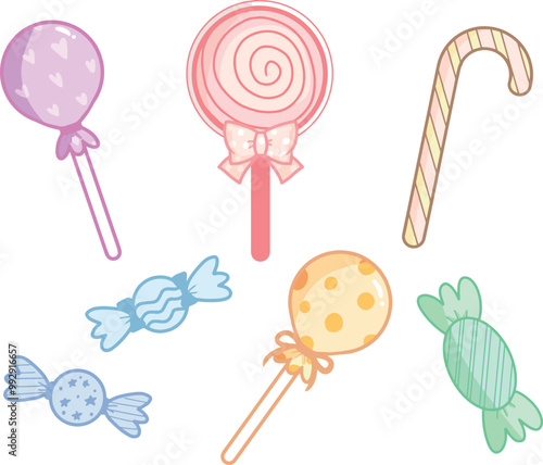 Cute Candy Lollipop Sweet Pastel Color Set Illustration