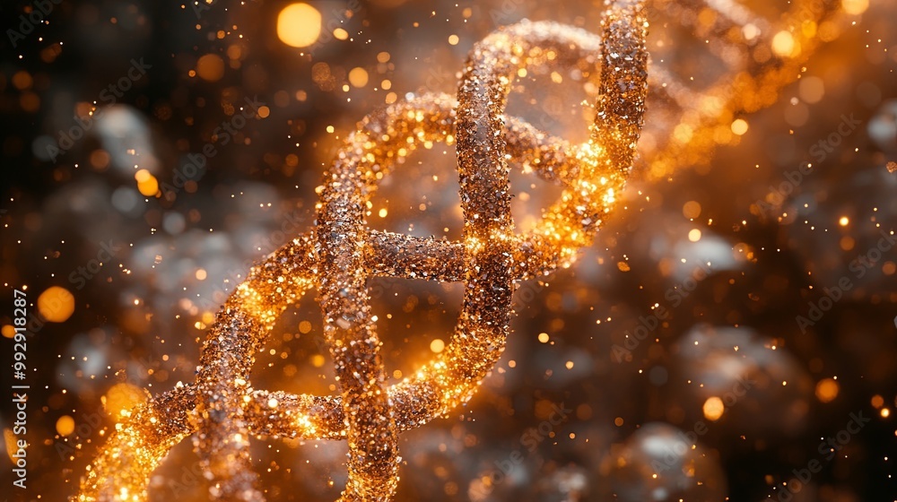 A shimmering golden helix suspended against a dark, ethereal backdrop, illuminated by ethereal light, resembling a delicate cosmic strand of DNA. A shimmering golden helix suspended against a dark, ethereal backdrop, illuminated by ethereal light, resembling a delicate cosmic strand of DNA.