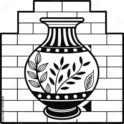 Line art Ceramic vase on the wall silhouette vector icon, illustration on white background.