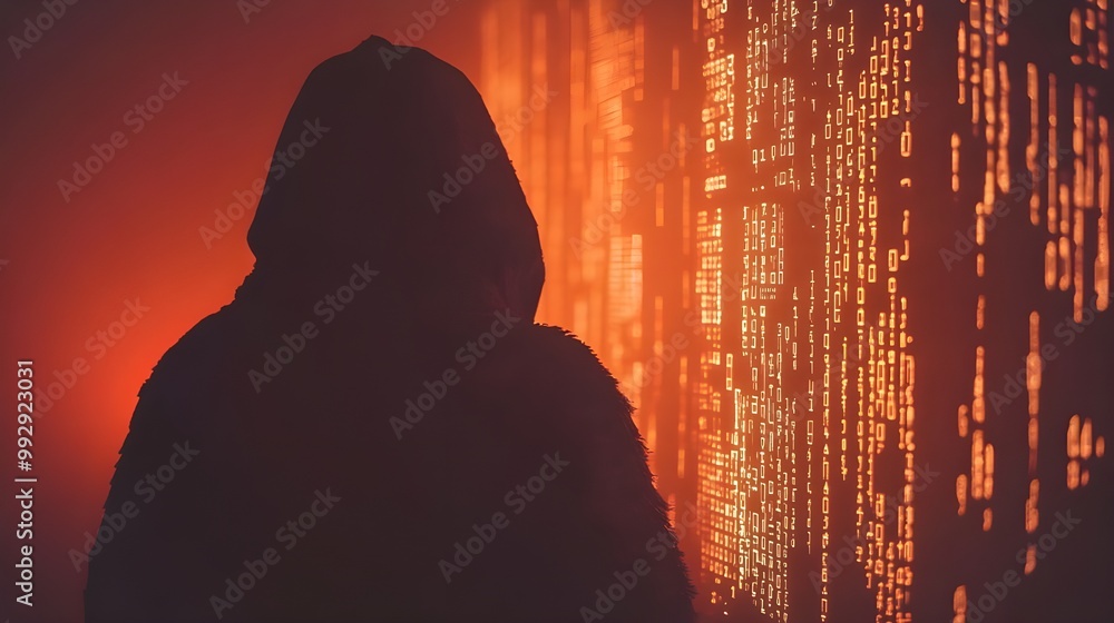 Shadowy Figure of a Hacker at a Computer. Shadowy Figure of a Hacker at a Computer.