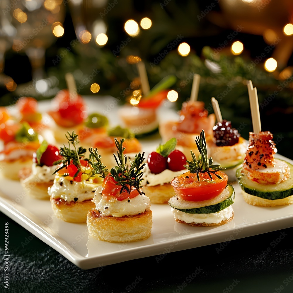 Festive Canapés in a Decorative Holiday Setting