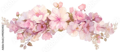 Front view of a pink flower crown on a white background with clipping paths