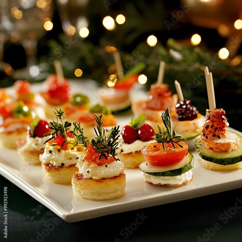 Obraz na płótnie Festive Canapés in a Decorative Holiday Setting w salonie