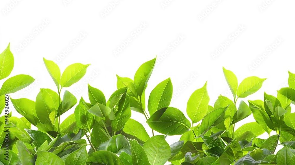 Obraz premium Bright green leaves forming a border around an empty space in the center, perfect for text.