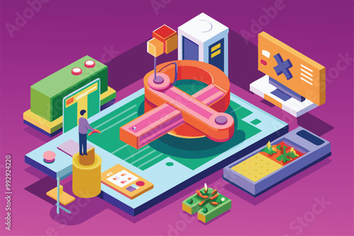 A detailed isometric illustration focuses on lymphoma awareness, showcasing vibrant colors and medical symbolism, Customizable lymphoma illustration in isometric style.