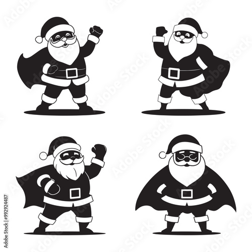 Santa superhero silhouette vector set illustration in white background