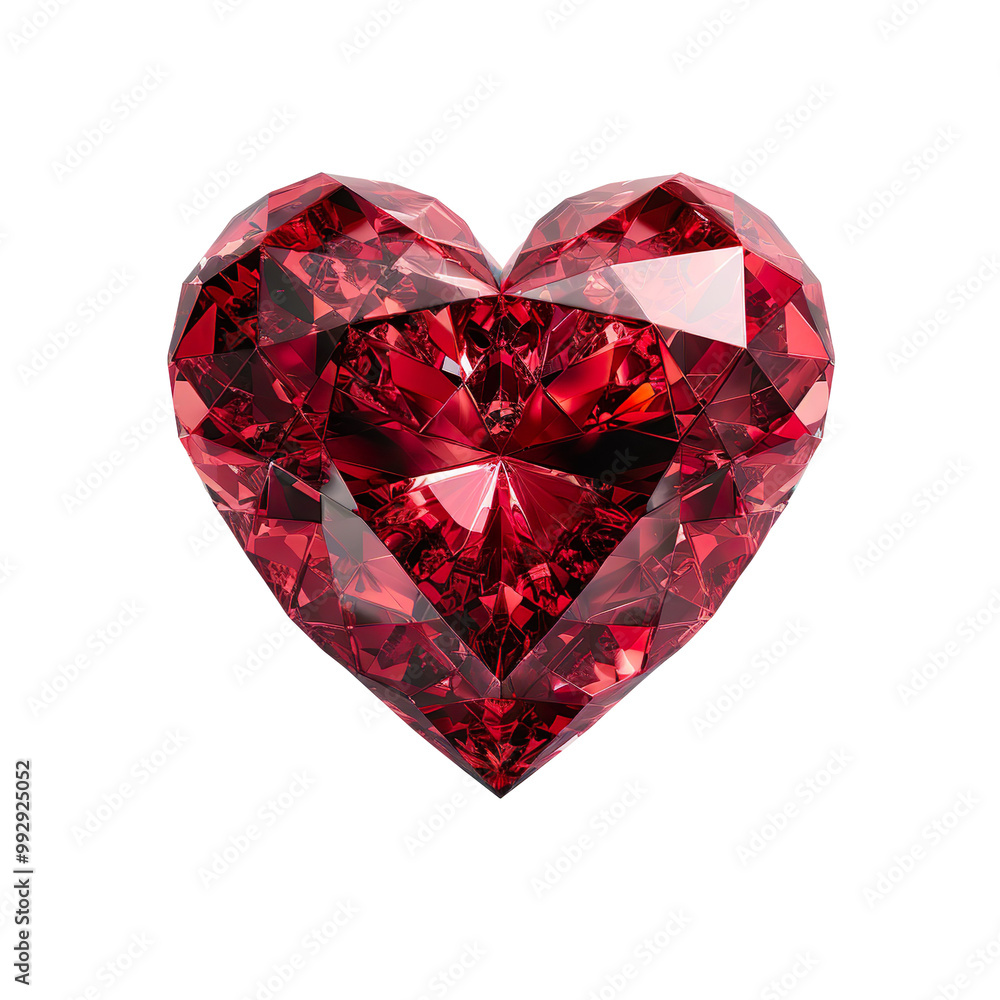 Heart-Shaped Red Gemstone with Intricate Facets on a Transparent Background Heart-Shaped Red Gemstone with Intricate Facets on a Transparent Background