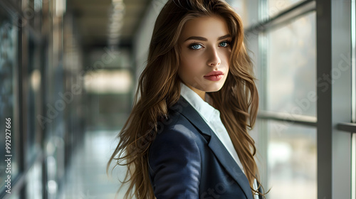 Beautiful young woman in a stylish suit  businesswoman  office worker. AI Generated
