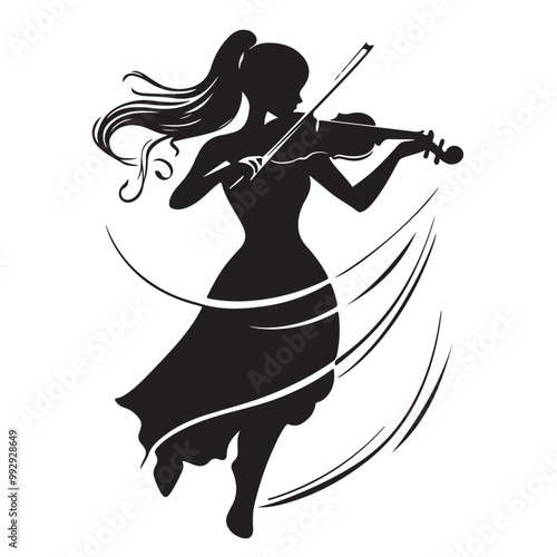 Beautiful woman violinist silhouette logo Vector isolated on white background.