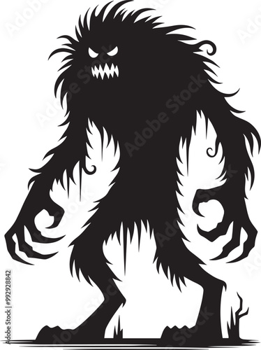 Scary Monster silhouette vector illustration isolated on a white background