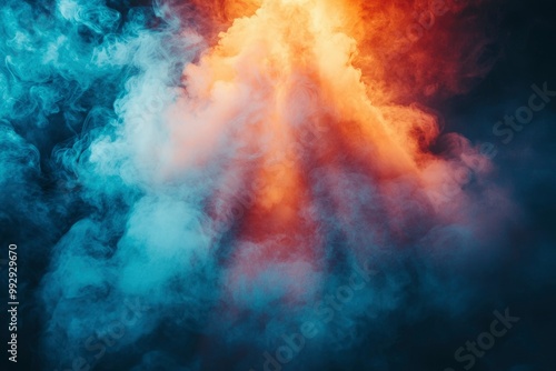 Abstract Swirling Blue and Orange Smoke on Black Background