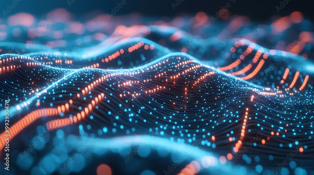 Abstract Blue and Orange Network with Glowing Dots and Lines Abstract Blue and Orange Network with Glowing Dots and Lines