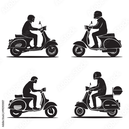 Scooter silhouette vector set illustration in white background