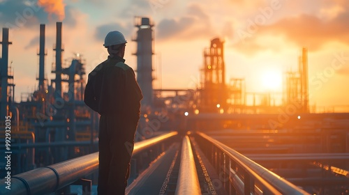 Engineer Monitoring Oil Pip...
