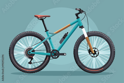 A detailed illustration of a customizable mountain bike, highlighting unique features and colors, Customizable mountain bike illustration in isometric style.
