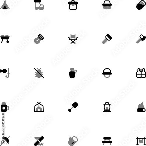 Camping Vector Icon Set with Duotone Style 2D Icons. Editable Stroke and Pixel Perfections