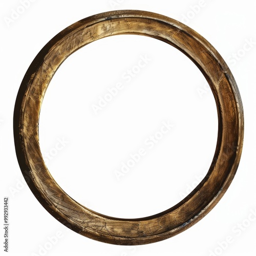 Round, vintage, gold frame on a white background 