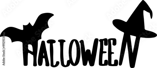 png halloween lettering logo with bat and witch hat