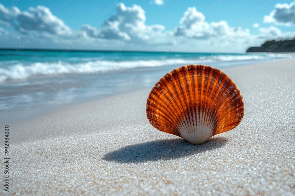 A Single Seashell on a White Sandy Beach A Single Seashell on a White Sandy Beach