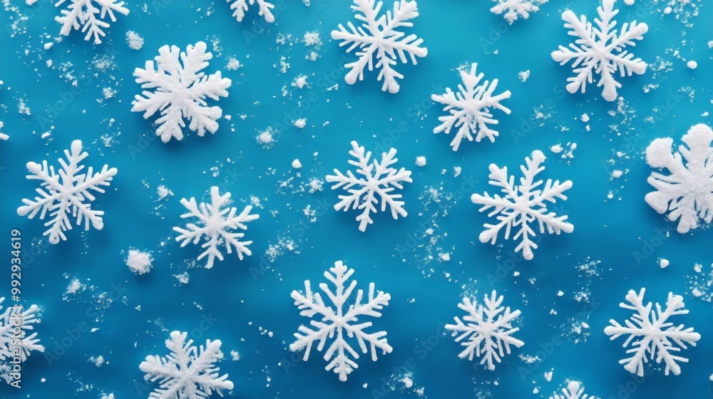 A blue background with white snowflakes scattered across it. A blue background with white snowflakes scattered across it.
