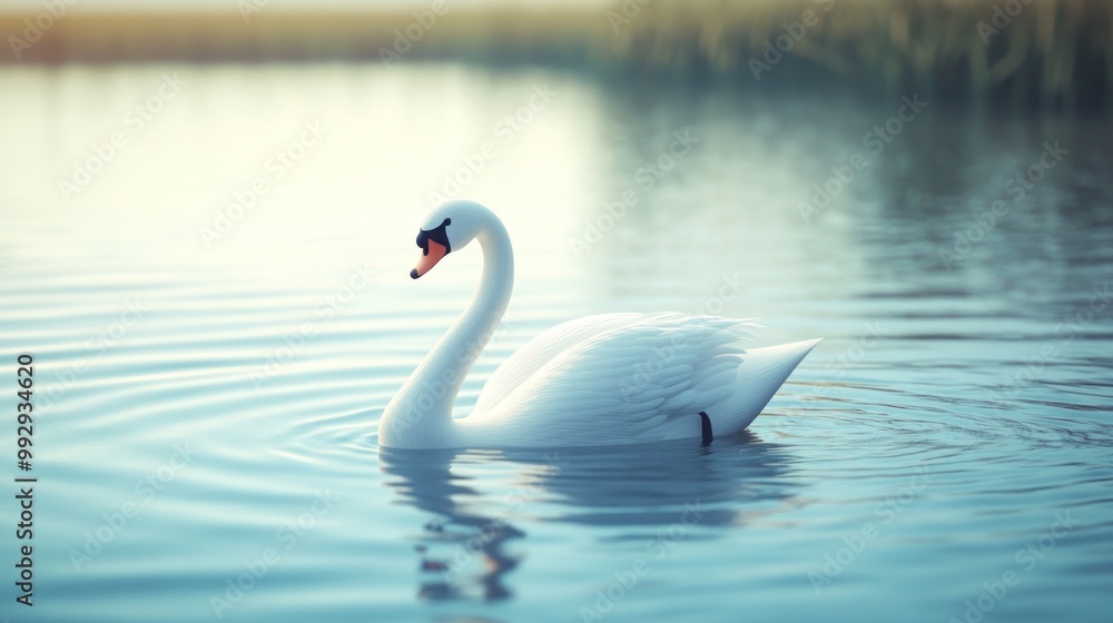 A serene swan gliding gracefully across calm water, creating gentle ripples. A serene swan gliding gracefully across calm water, creating gentle ripples.