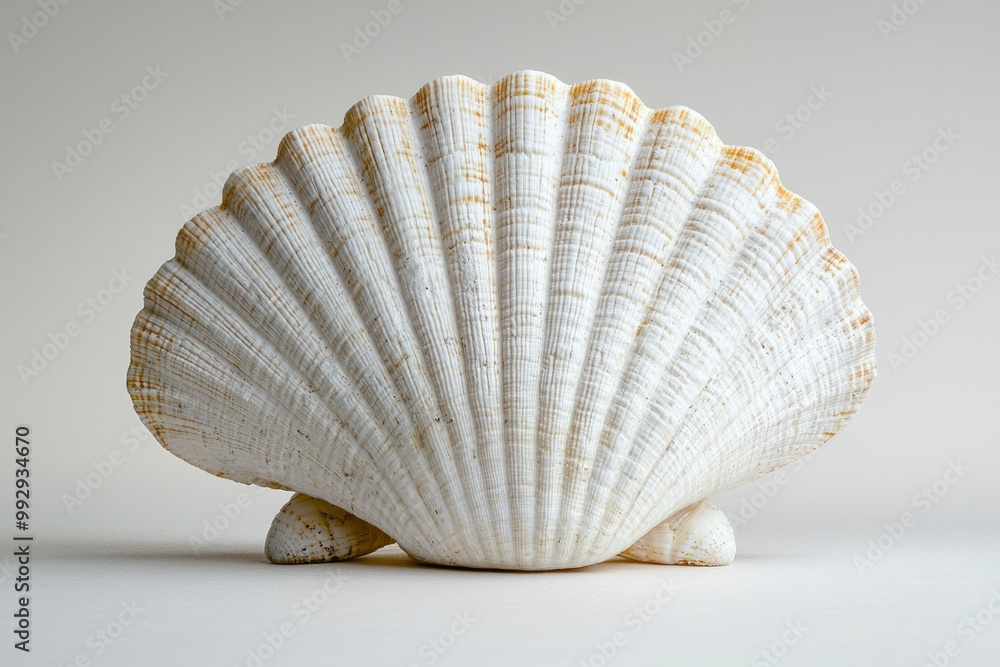 Obraz premium A Large White Seashell with Brown Lines and a Textured Surface