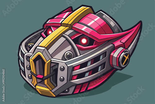 A colorful isometric illustration showcasing a customizable muzzle design featuring bold shapes, Customizable muzzle illustration in isometric style.