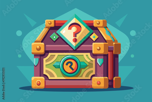 A vibrant mystery box with decorative elements, designed for customization and creative uses, Customizable mystery box illustration.